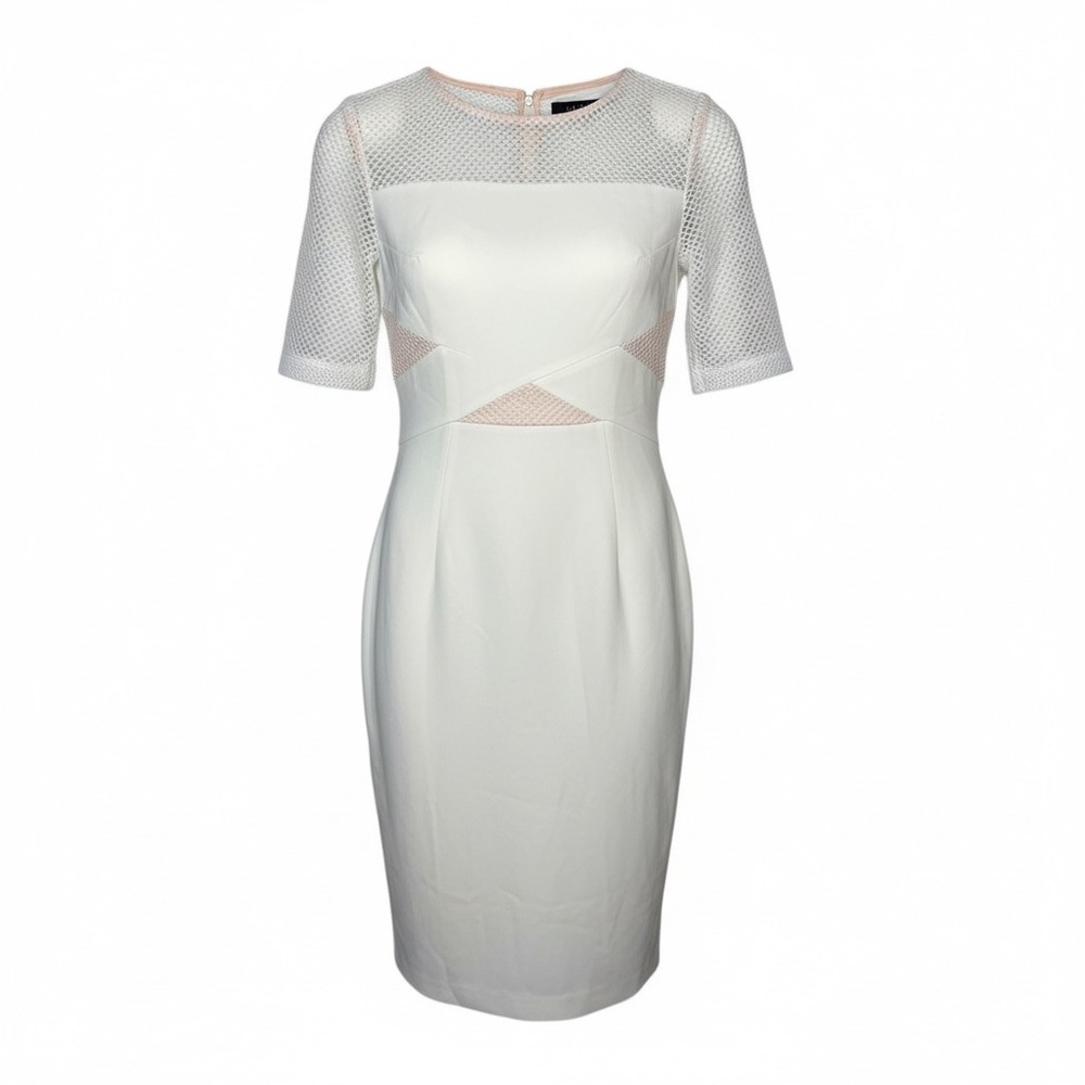 JAX BLACK LABEL Dress White Blush Mesh Illusion Sheath Midi Cocktail Size 6 NWT‎